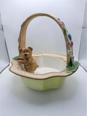 Boyds Bears Bears in the Garden Basket #810005 Teddy Bear Ceramic Planter Dish